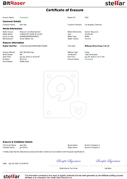Ejemplo de certificado BitRaser