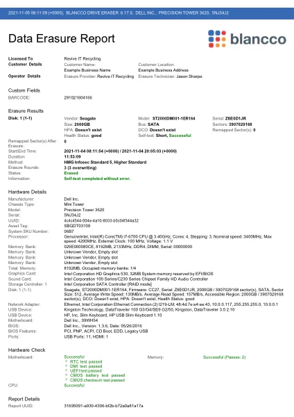 Ejemplo de certificado Blancco